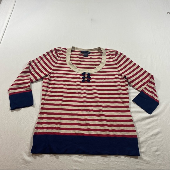 August Silk Striped Blouse Top women Large long sleeve red white blue scoop neck - Picture 6 of 6